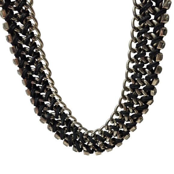Elegant Gold Black Chunky Chain Woven Necklace Statement Fashion Jewelry Women - Picture 1 of 4
